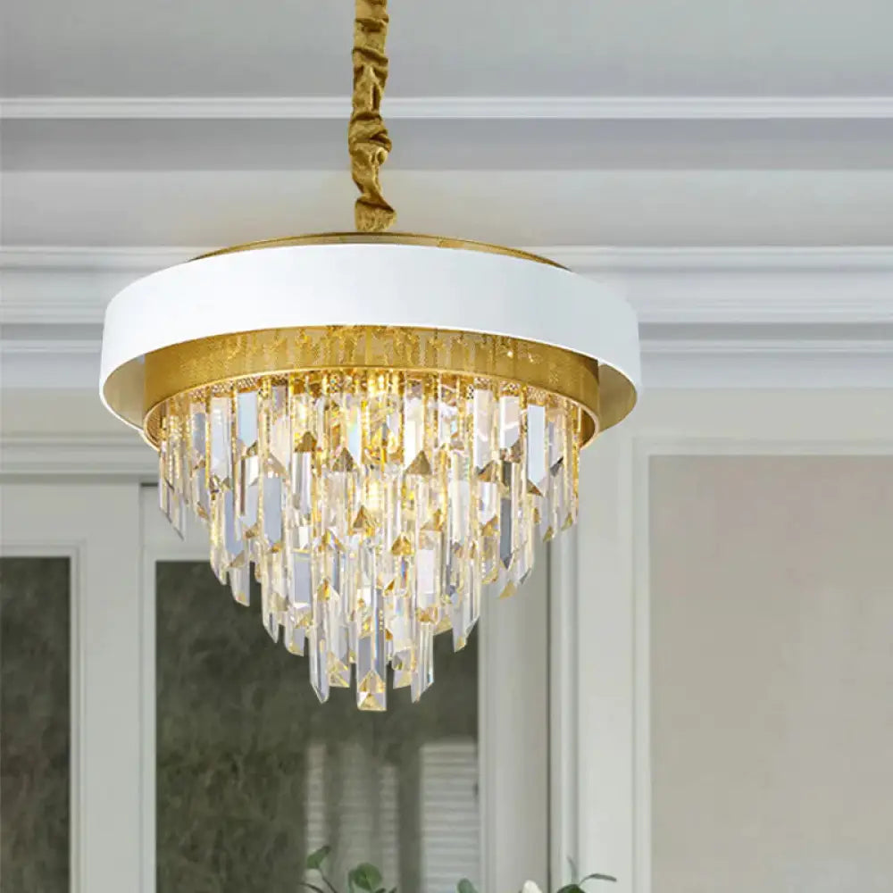 5 Heads Taper Ceiling Chandelier Traditional Black/White Finish Clear Crystal Prisms Pendant With