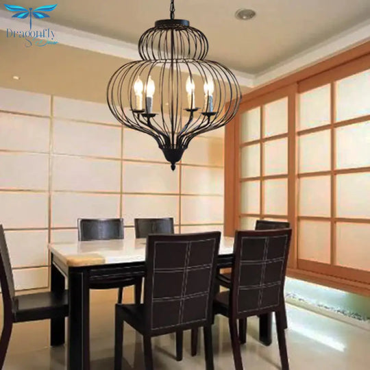 5 - Light Gourd Shape Chandelier Pendant Traditional Black Iron Ceiling Light Fixture