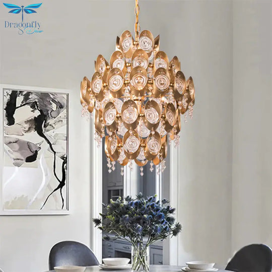5 Lights Chandelier Traditional - Style Round Crystal Hanging Pendant Light In Gold