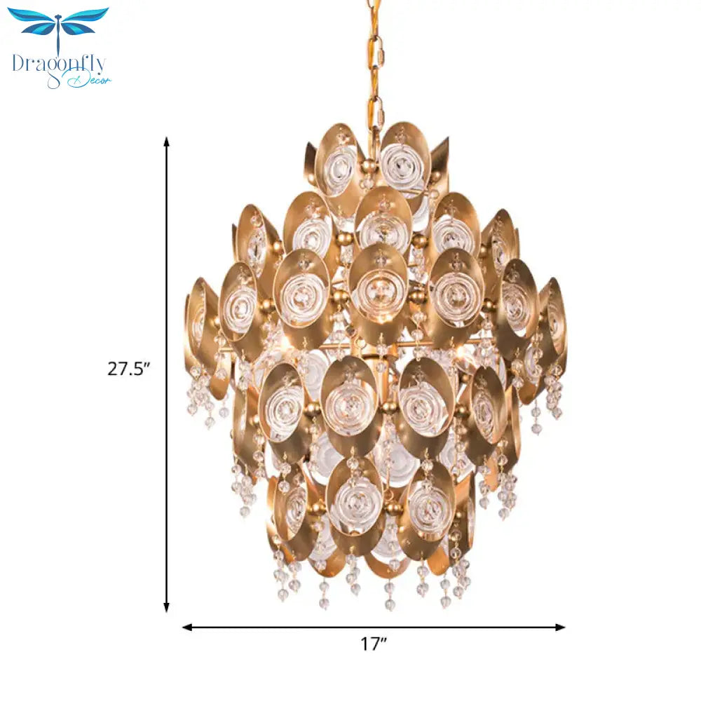 5 Lights Chandelier Traditional - Style Round Crystal Hanging Pendant Light In Gold