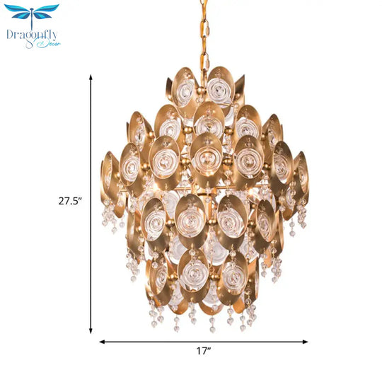 5 Lights Chandelier Traditional - Style Round Crystal Hanging Pendant Light In Gold