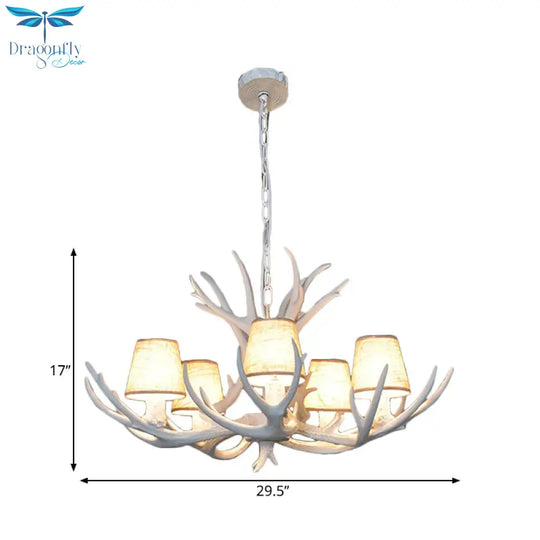 5 Lights Resin Chandelier Lamp Classic White/Brown And Yellow Antler Dining Room Hanging Ceiling