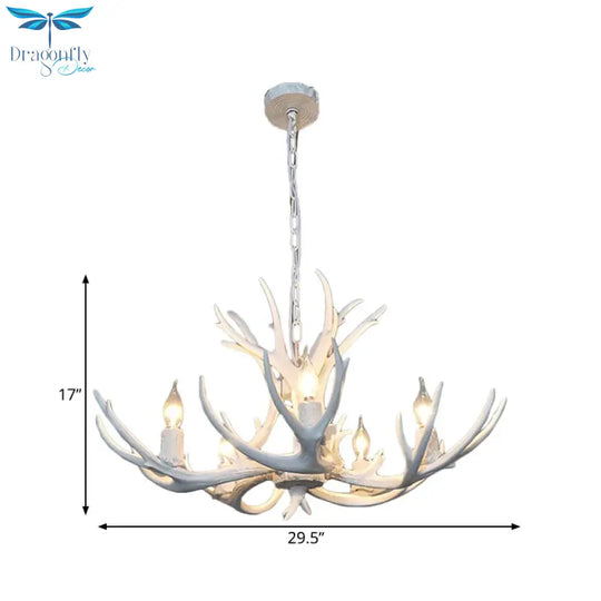 5 Lights Resin Chandelier Lamp Classic White/Brown And Yellow Antler Dining Room Hanging Ceiling