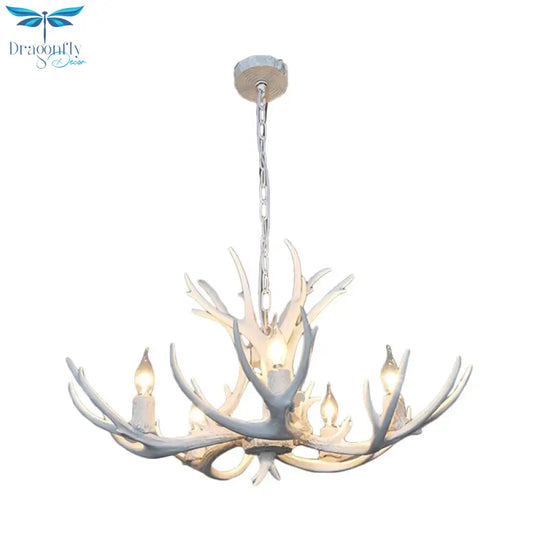 5 Lights Resin Chandelier Lamp Classic White/Brown And Yellow Antler Dining Room Hanging Ceiling