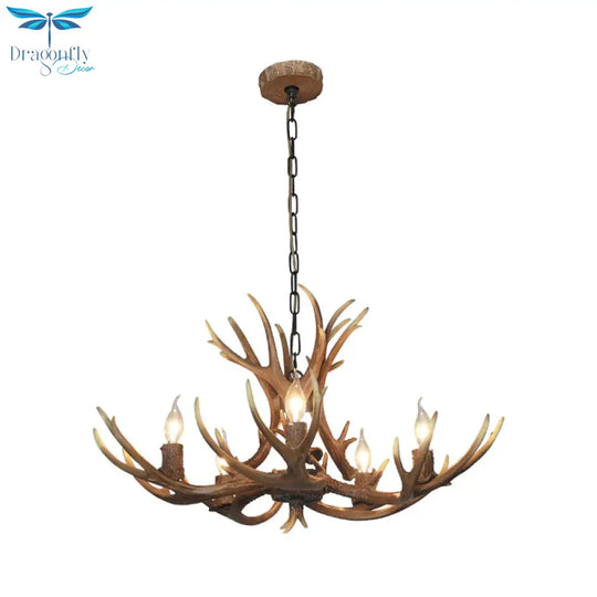 5 Lights Resin Chandelier Lamp Classic White/Brown And Yellow Antler Dining Room Hanging Ceiling