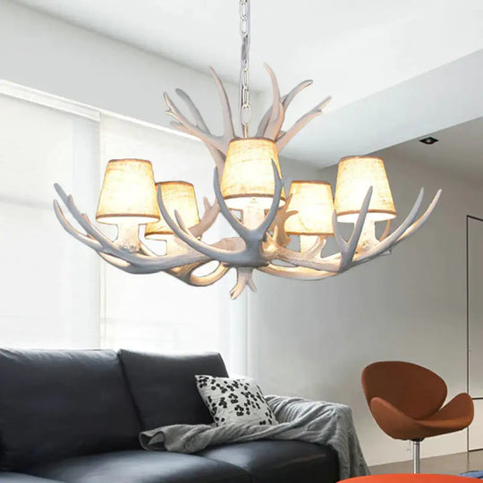 5 Lights Resin Chandelier Lamp Classic White/Brown And Yellow Antler Dining Room Hanging Ceiling