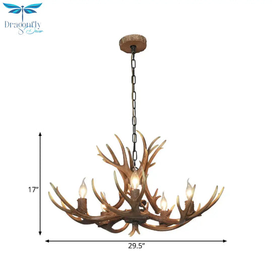 5 Lights Resin Chandelier Lamp Classic White/Brown And Yellow Antler Dining Room Hanging Ceiling