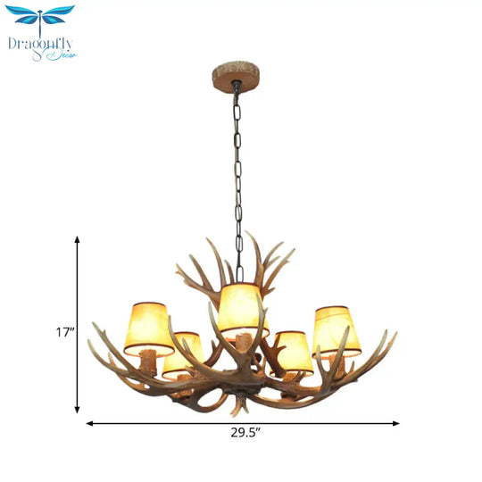 5 Lights Resin Chandelier Lamp Classic White/Brown And Yellow Antler Dining Room Hanging Ceiling