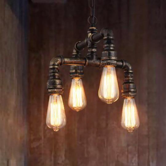 Vera - Industrial 4 Lights 2 - Layer Water Pipe Pendant Rust Metal Hanging Chandelier For Restaurant