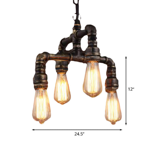 Vera - Industrial 4 Lights 2 - Layer Water Pipe Pendant Rust Metal Hanging Chandelier For Restaurant