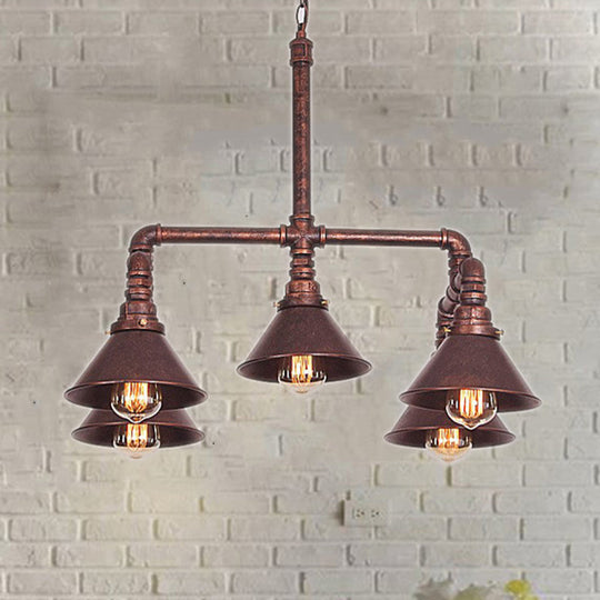 Clara - Farmhouse Metal Cone Pendant Chandelier 5 - Bulb Living Room Ceiling Hang Fixture In