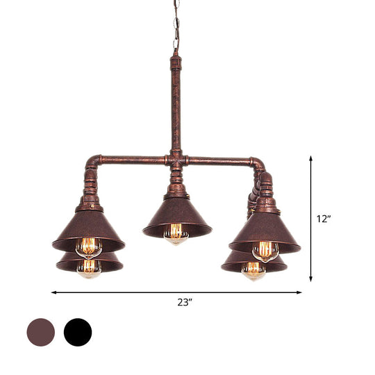 Clara - Farmhouse Metal Cone Pendant Chandelier 5 - Bulb Living Room Ceiling Hang Fixture In