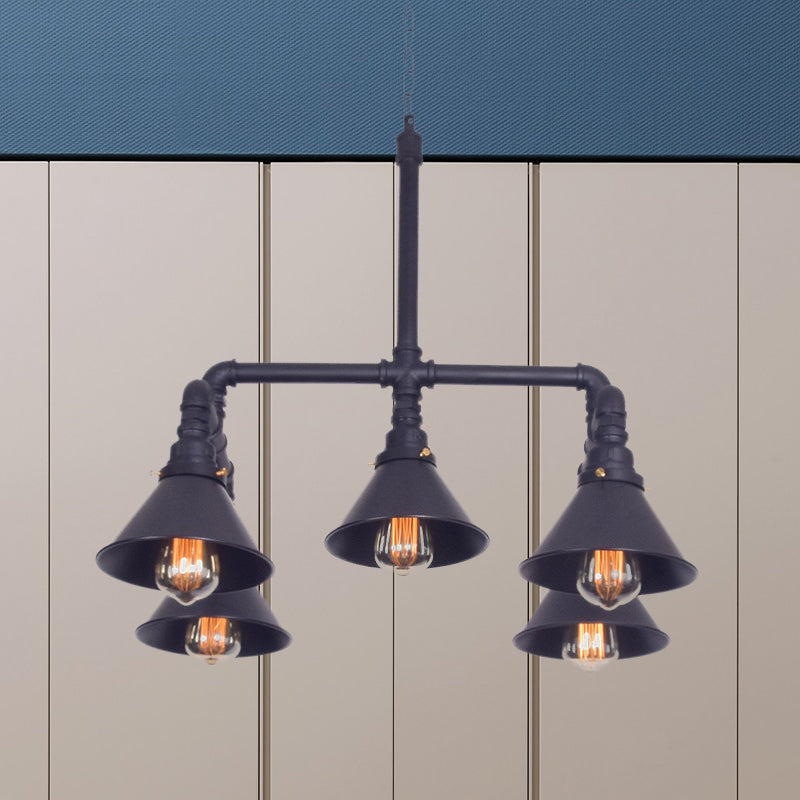 Clara - Farmhouse Metal Cone Pendant Chandelier 5 - Bulb Living Room Ceiling Hang Fixture In