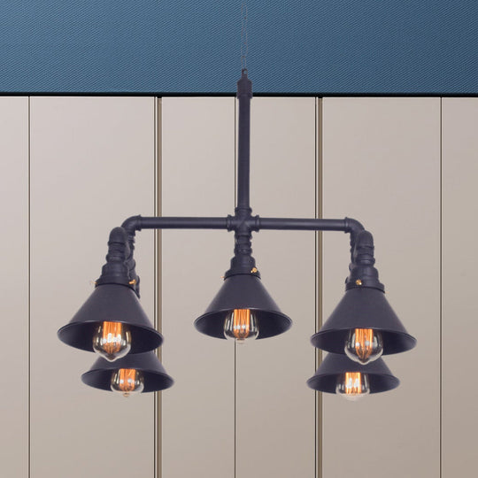 Clara - Farmhouse Metal Cone Pendant Chandelier 5 - Bulb Living Room Ceiling Hang Fixture In