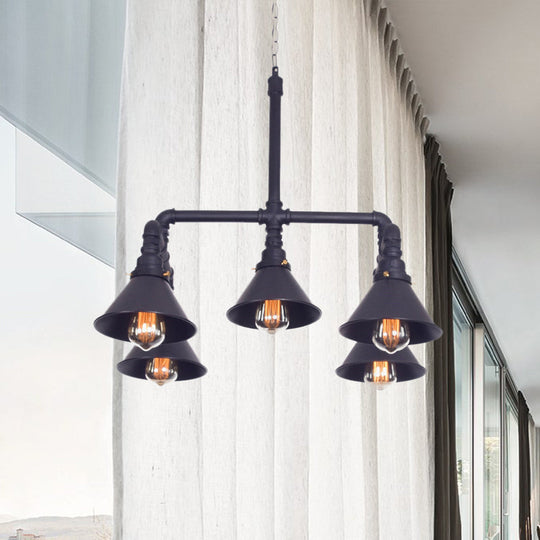 Clara - Farmhouse Metal Cone Pendant Chandelier 5 - Bulb Living Room Ceiling Hang Fixture In