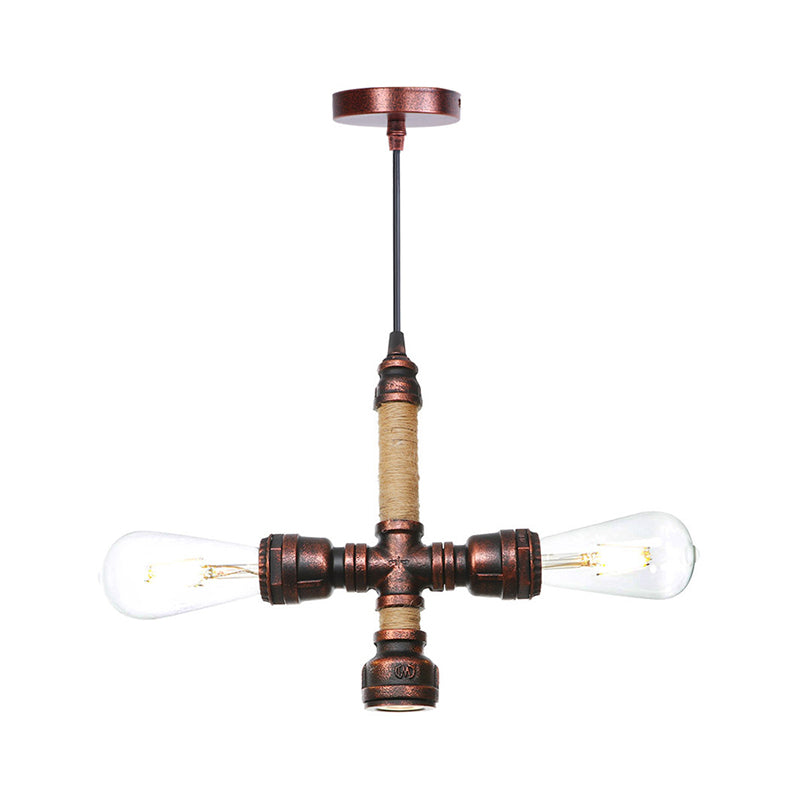 Cristina - Vintage 2/3 Heads Pendant Chandelier Water Pipe Metallic Hanging Ceiling Light In Rust