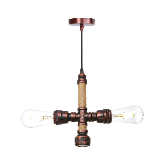 Cristina - Vintage 2/3 Heads Pendant Chandelier Water Pipe Metallic Hanging Ceiling Light In Rust