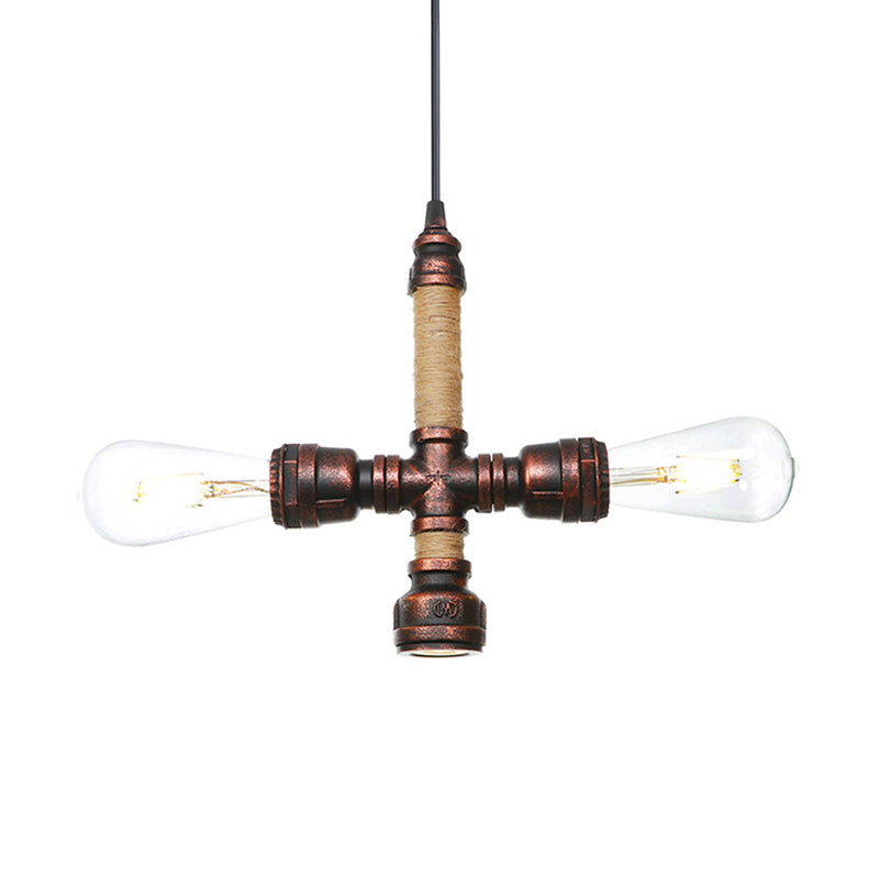 Cristina - Vintage 2/3 Heads Pendant Chandelier Water Pipe Metallic Hanging Ceiling Light In Rust