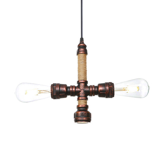 Cristina - Vintage 2/3 Heads Pendant Chandelier Water Pipe Metallic Hanging Ceiling Light In Rust