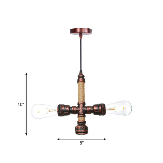 Cristina - Vintage 2/3 Heads Pendant Chandelier Water Pipe Metallic Hanging Ceiling Light In Rust