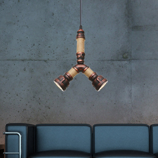 Cristina - Vintage 2/3 Heads Pendant Chandelier Water Pipe Metallic Hanging Ceiling Light In Rust
