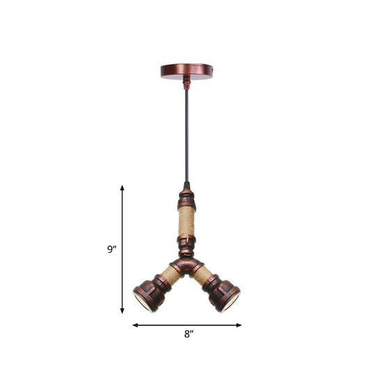 Cristina - Vintage 2/3 Heads Pendant Chandelier Water Pipe Metallic Hanging Ceiling Light In Rust