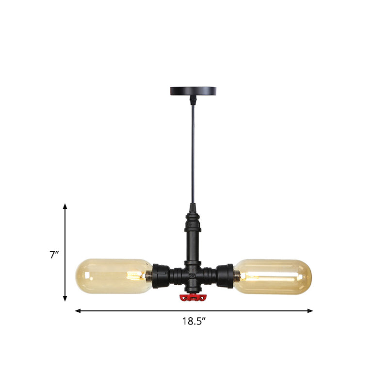 Stella - Amber Glass Black Suspension Light Pill Capsule 2 - Light Industrial Led