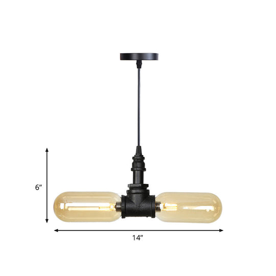 Stella - Amber Glass Black Suspension Light Pill Capsule 2 - Light Industrial Led