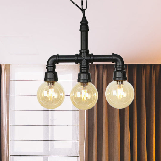 Zoe - Industrial Ball Amber Glass Pendant Light 3/4 Lights Restaurant Led Ceiling Chandelier In