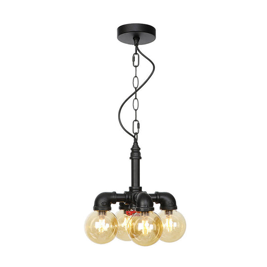 Zoe - Industrial Ball Amber Glass Pendant Light 3/4 Lights Restaurant Led Ceiling Chandelier In