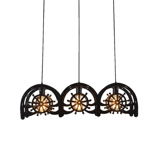 Madison - Black Metal Pendant Lamp Wheel Shade 2/3 - Light Vintage Chandelier Light Fixture For