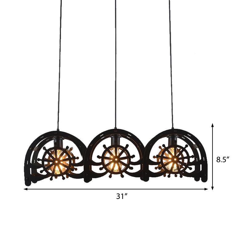 Madison - Black Metal Pendant Lamp Wheel Shade 2/3 - Light Vintage Chandelier Light Fixture For