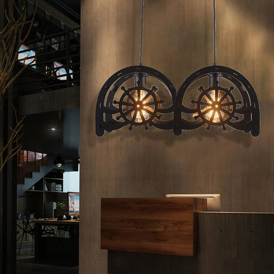 Madison - Black Metal Pendant Lamp Wheel Shade 2/3 - Light Vintage Chandelier Light Fixture For