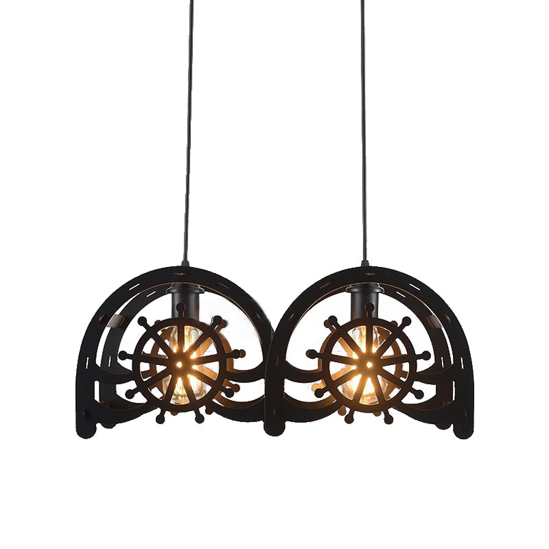 Madison - Black Metal Pendant Lamp Wheel Shade 2/3 - Light Vintage Chandelier Light Fixture For