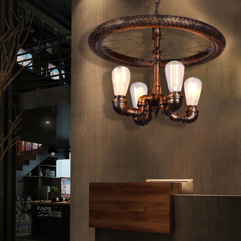 Clara - Retro Wagon Wheel Metal Light Chandelier Rustic 4 - Light Dining Room Pendant Lighting In