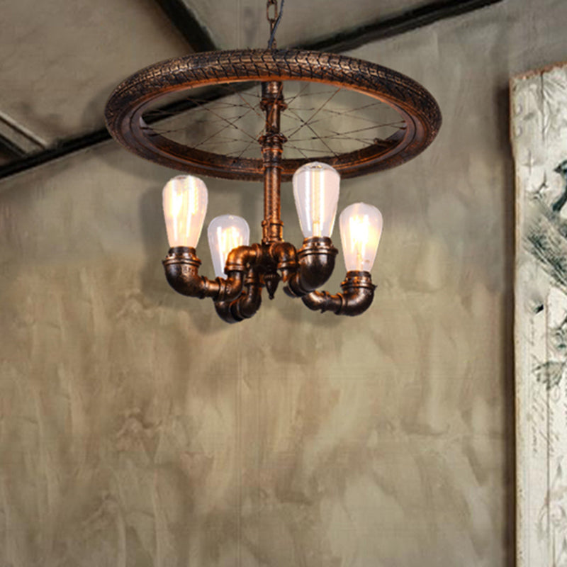 Clara - Retro Wagon Wheel Metal Light Chandelier Rustic 4 - Light Dining Room Pendant Lighting In