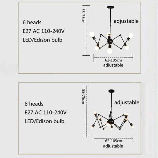 Art Deco Modern Spider Pendant Lights With 6/8/10/12 Heads Adjustable E27 Led For Restaurant Bar