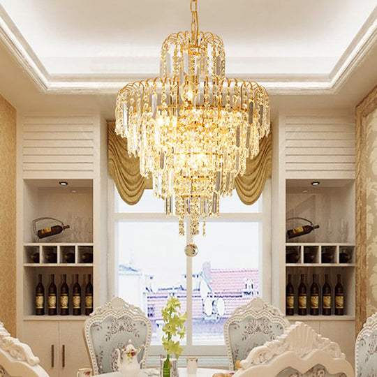 Modern Gold 4 - Light Tiered Crystal Hanging Chandelier Ceiling Light For Dining Room Pendant