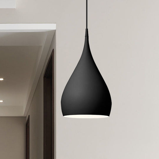 Simona - Modern 6.5/10 Wide Teardrop Pendant Lighting Metal 1 Light Black/White/Red Hanging Black /