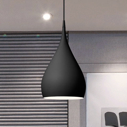 Simona - Modern 6.5/10 Wide Teardrop Pendant Lighting Metal 1 Light Black/White/Red Hanging