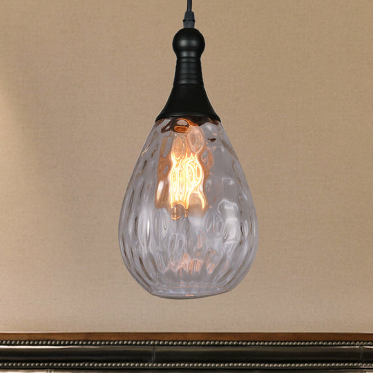 Daisy - Industrial Black/Brass Teardrop Ceiling Light Clear/Amber/Grey Water Glass 1 - Light