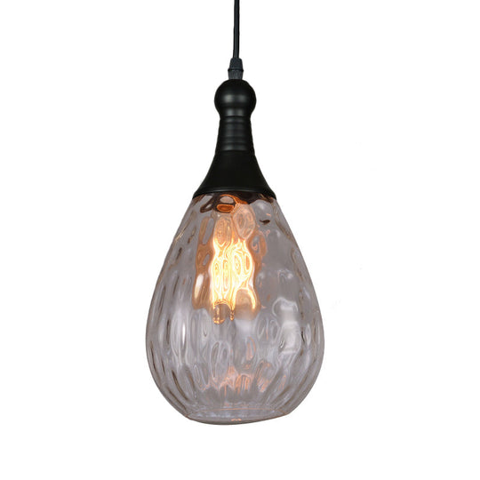 Daisy - Industrial Black/Brass Teardrop Ceiling Light Clear/Amber/Grey Water Glass 1 - Light