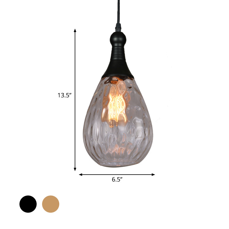 Daisy - Industrial Black/Brass Teardrop Ceiling Light Clear/Amber/Grey Water Glass 1 - Light