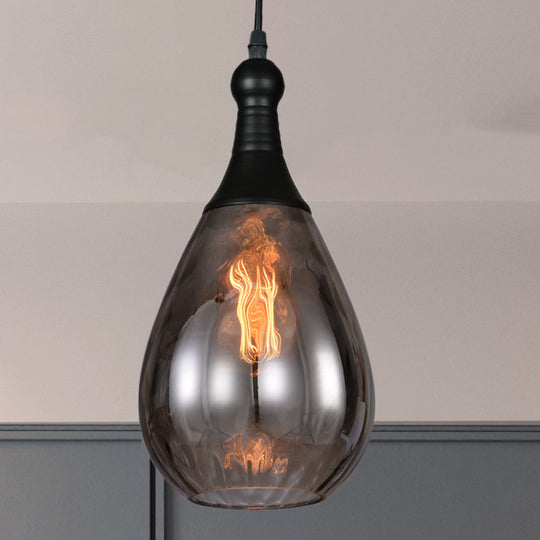 Daisy - Industrial Black/Brass Teardrop Ceiling Light Clear/Amber/Grey Water Glass 1 - Light