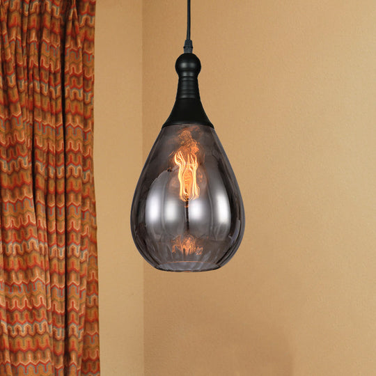Daisy - Industrial Black/Brass Teardrop Ceiling Light Clear/Amber/Grey Water Glass 1 - Light