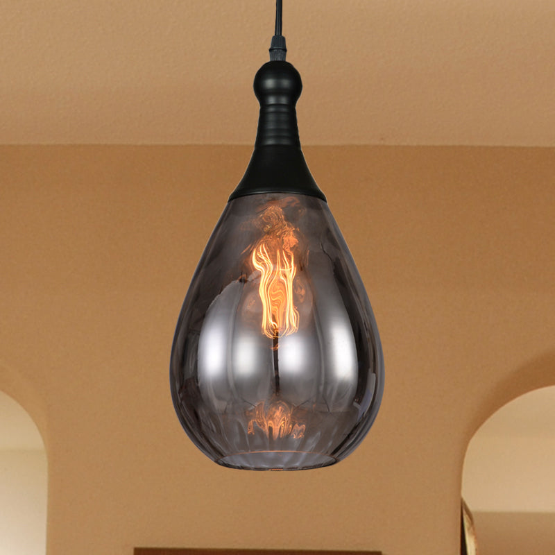Daisy - Industrial Black/Brass Teardrop Ceiling Light Clear/Amber/Grey Water Glass 1 - Light