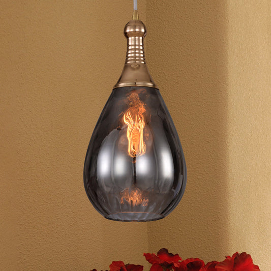 Daisy - Industrial Black/Brass Teardrop Ceiling Light Clear/Amber/Grey Water Glass 1 - Light