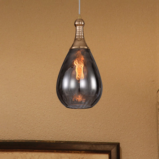 Daisy - Industrial Black/Brass Teardrop Ceiling Light Clear/Amber/Grey Water Glass 1 - Light