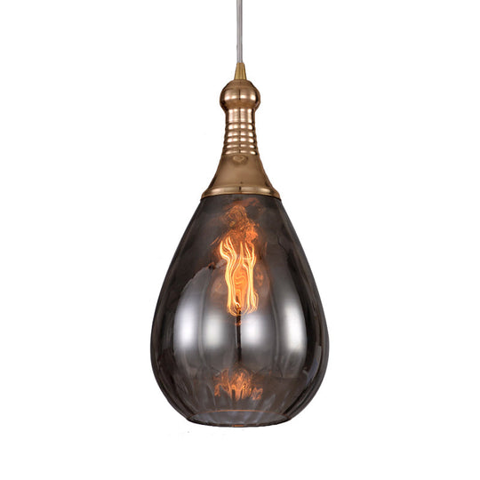 Daisy - Industrial Black/Brass Teardrop Ceiling Light Clear/Amber/Grey Water Glass 1 - Light