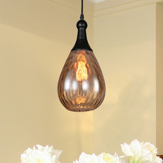 Daisy - Industrial Black/Brass Teardrop Ceiling Light Clear/Amber/Grey Water Glass 1 - Light